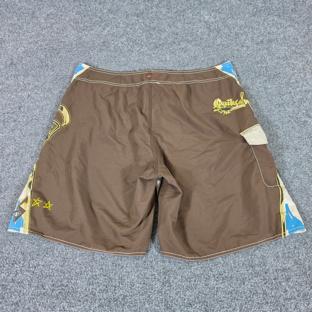Quiksilver Neo Fly Board Shorts Mens 37 Beige Brown Graphic Surf Swim Trunks
